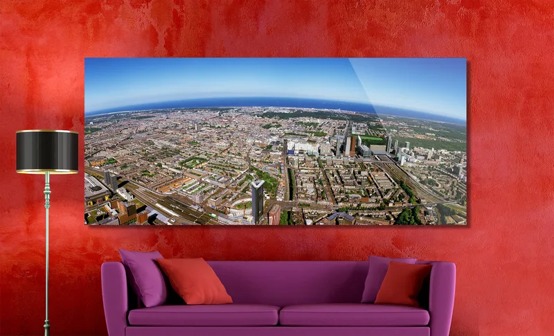 Den Haag op Dibond 200 x 90 cm met Hoogglanzend Plexiglas