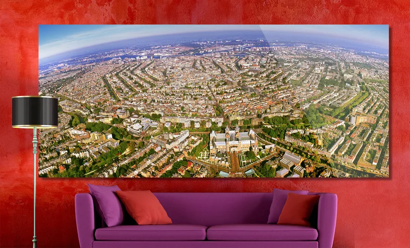 Amsterdam op Dibond 240 x 100 cm met Hoogglanzend Plexiglas