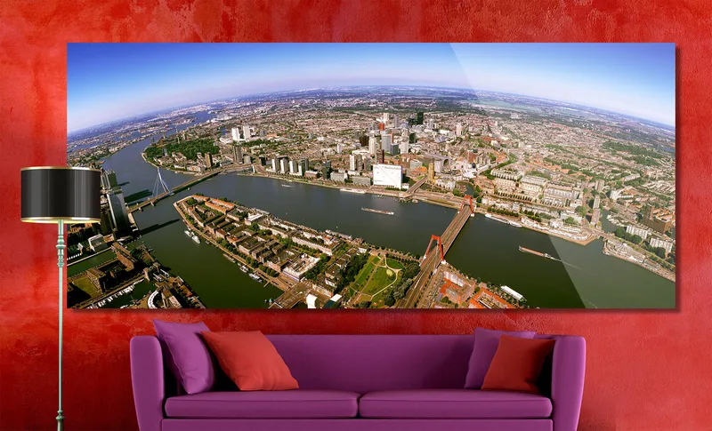 Rotterdam op Dibond 240 x 100 cm met Hoogglanzend Plexiglas