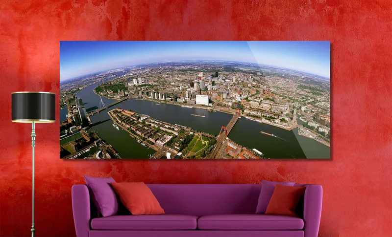 Rotterdam op Dibond 200 x 90 cm met Hoogglanzend Plexiglas