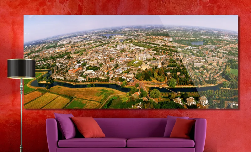 Den Bosch op Dibond 240 x 100 cm met Hoogglanzend Plexiglas